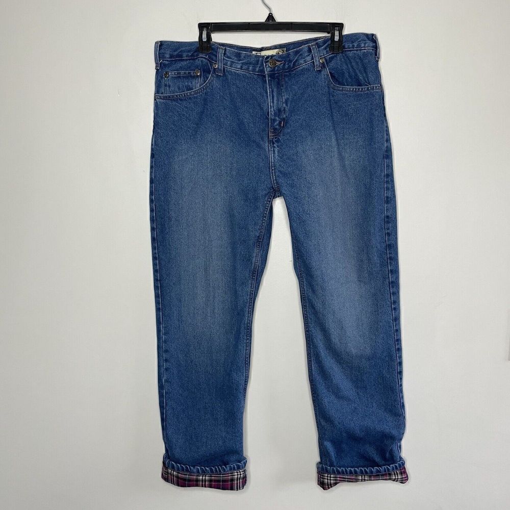 BERNE Flannel Lined Jeans Womens 16 Regular Medium Wash Denim Work Pants